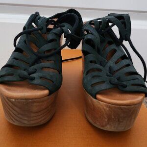 Dark Teal Suede Platform Lace Up Shoes
